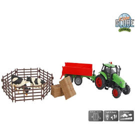 Kids Globe 1:32 Scale Farm Playset Green Tractor with red trailer and accessories KG510727