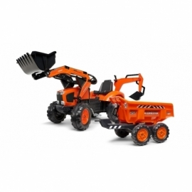 Falk Kubota M135GX Pedal backhoe Loader with Front Loader, Rear Excavator and Maxi Tilt trailer, Ride-on +3 years FA2090W