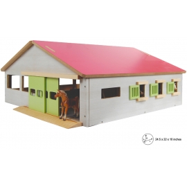 Wooden Horse stable Toy with 3 boxes and 1 indoor arena, Pink/White/ Light Green KG610271