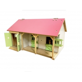 Kids Globe 1:32 Scale Wooden Horse stable Toy With 2 Stalls Pink/White/Light Green KG610245