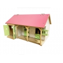 Kids Globe 1:32 Scale Wooden Horse stable Toy With 2 Stalls Pink/White/Light Green KG610245