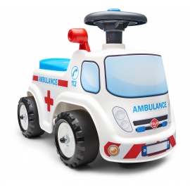 Ambulance ride-on with opening seat and steering wheel with horn