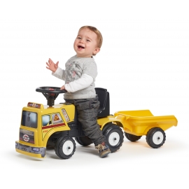 Baby Yellow Construction truck Push-Along with trailer by Falk - +18 months