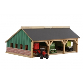 Kids Globe 1:87 scale Wooden Farm shed Toy For 3 Tractors KG610491