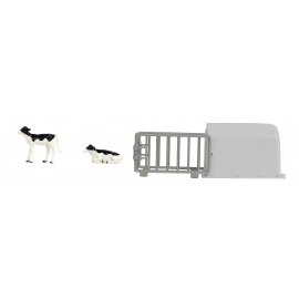 Kids Globe 1:32 scale Calves House Toy, Standing/Laying Down Black, And White 2 Calves KG571964