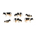 Kids Globe 1:32 Scale 6 Piece Standing/Laying Down Black and White Cow Set Toys KG570009