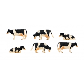 Kids Globe 1:32 Scale 6 Piece Standing/Laying Down Black and White Cow Set Toys KG570009