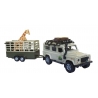 Land Rover Defender with giraffe trailer and giraffe die cast pull back