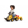 Baby Komatsu ride-on tractor with trailer, rake & shovel