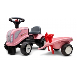Baby Girly New Holland ride-on tractor with trailer, rake & shovel