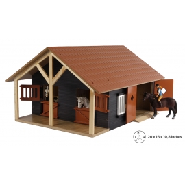 Kids Globe 1:24 Scale Wooden Horse stable Toy With 2 Stalls, And Workshop KG610167