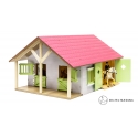 Kids Globe 1:24 Scale Wooden Horse stable Toy With 2 Stalls, And Workshop Pink/White/Light Green KG610168