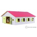 Kids Globe 1:24 Scale Wooden Horse Stable Toy With 7 Stalls Pink/White/Light Green KG610189