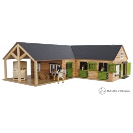 Kids Globe 1:24 Scale Wooden Horse stable Toy With 4 Stalls, Grooming Stall And Storage KG610211