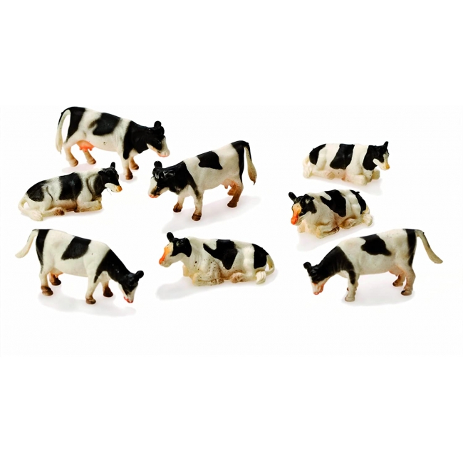 Cows 8pcs Black/white laying & Standing