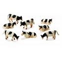 Kids Globe 1:87 Scale 8 Piece Standing/Laying Down Black and White Cow Set KG571878