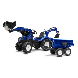 Falk New Holland T8 Pedal Backhoe with Front Loader, Rear Excavator and Maxi Tilt Trailer Ride-on +3 years FA3090W