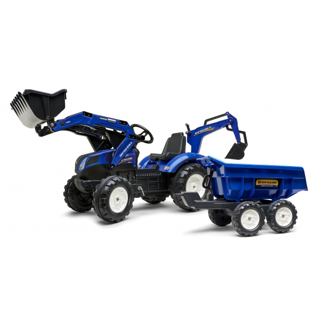 Falk New Holland Pedal Backhoe with Front Loader, Excavator and Maxi dumper trailer, Ride-on +3 years FA3090W