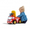 Fireman ride-on with opening seat and steering wheel with horn