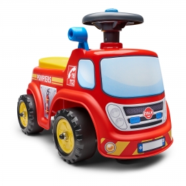 Fireman ride-on with opening seat and steering wheel with horn