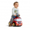 Fireman ride-on with opening seat and steering wheel with horn