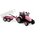 Kids Globe 1:32 Scale Pink Diecast Tractor Toy With Trailer, Light And SoundKG510241