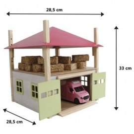 Kids Globe 1:32 Scale Wooden Hay Barn Toy with Loft And Adjustable Roof Pink/White/Light Green KG610085